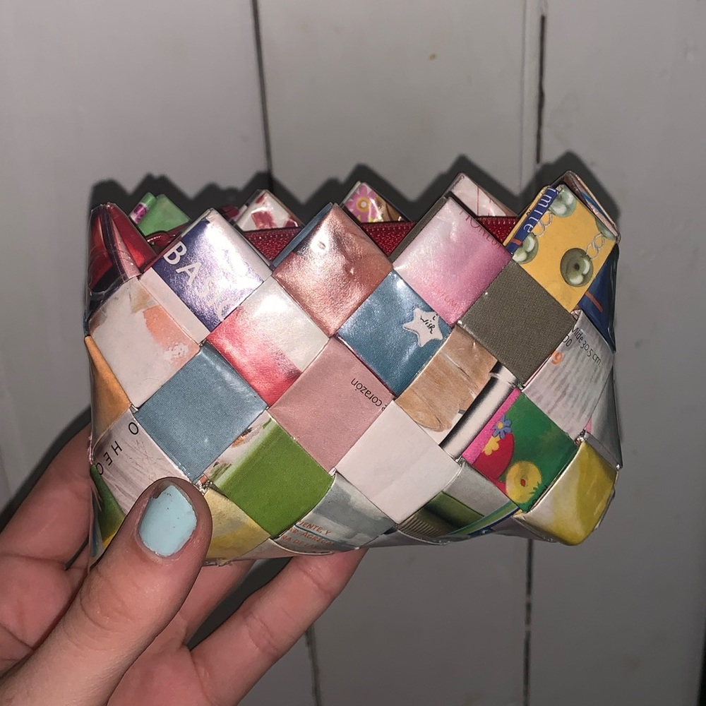 Colourful zine collage coin purse